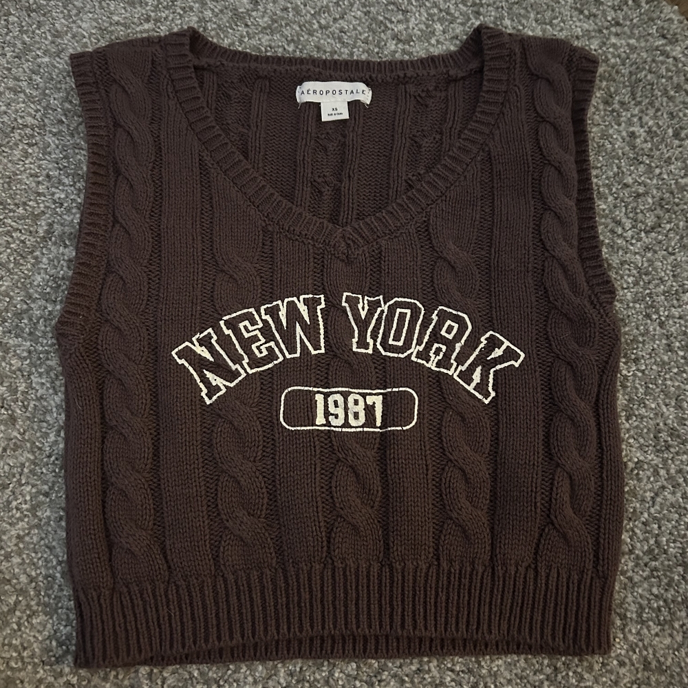 Aeropostale Chocolate Cable Knit Vest